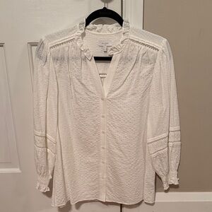 Hobbs Ivory Textured Blouse with Ruffle Details